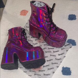Demonia Iridescent Platform Boots - Pink and Purple size 8